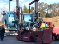 Setting Plastic Extrusion Mixer and Chiller Rigging Fencing Company